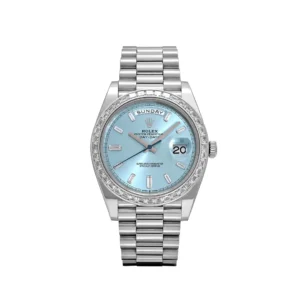 ROLEX DAY-DATE 40 PLATINUM DIAMOND BEZEL ICE BLUE